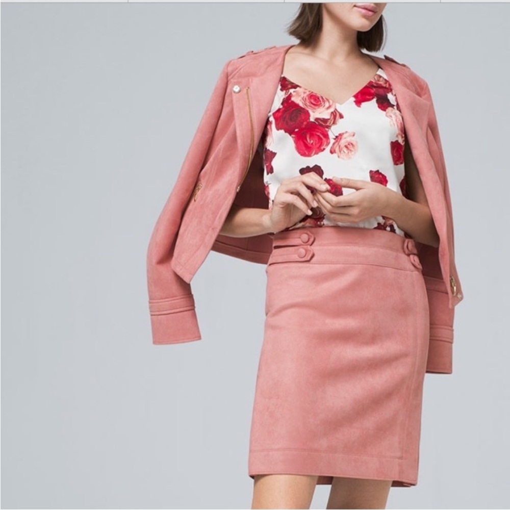 White House Black Market Pink Suede  Moto Jacket - Picture 3 of 6
